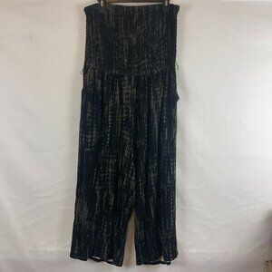 Torrid Tube Top Jumpsuit 1X Black Green Gathered Bust Pockets